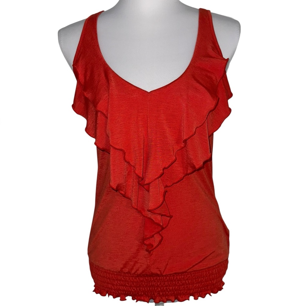 HeartSoul Orange Ruffle Front Tank Top Smocked Hem Sleeveless Women’s M Y2K